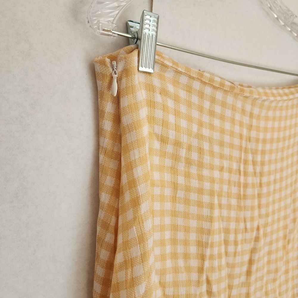 Yellow Gingham Ruffled Mini Skirt by Aubrey Size L Cottagecore Spring Preppy - Picture 5 of 11